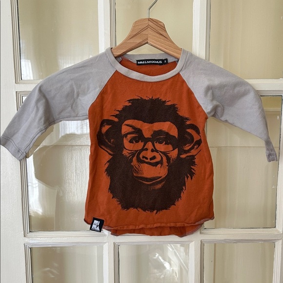 Orange Monkey Graphic Kids Shirt, organic soft cotton - Picture 2 of 6